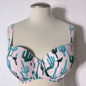 Swimsuits For All Pink Green Cactus Print Bikini Bra Top 12D/DD